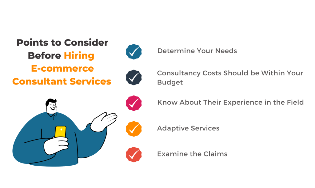 Image shows the important pointers should check before hiring ecommerce consultant services